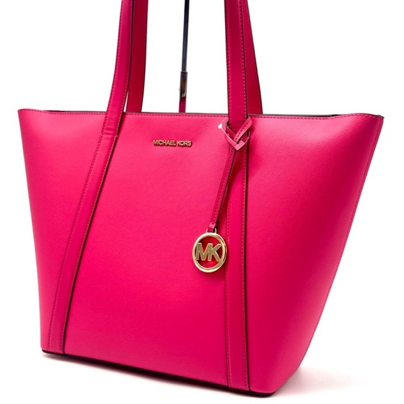 Michael Kors Handbags - Michael Kors Pratt Large Signature Logo Tote Bag - Electric Pink